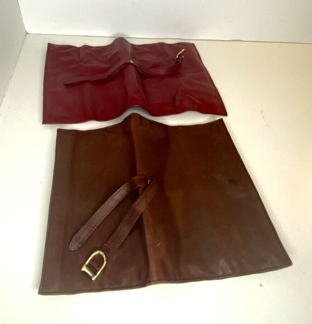 Leather Organizer Red Brown Buckle Jewelry Roll Pouch Lot of 2 - Picture 7 of 14